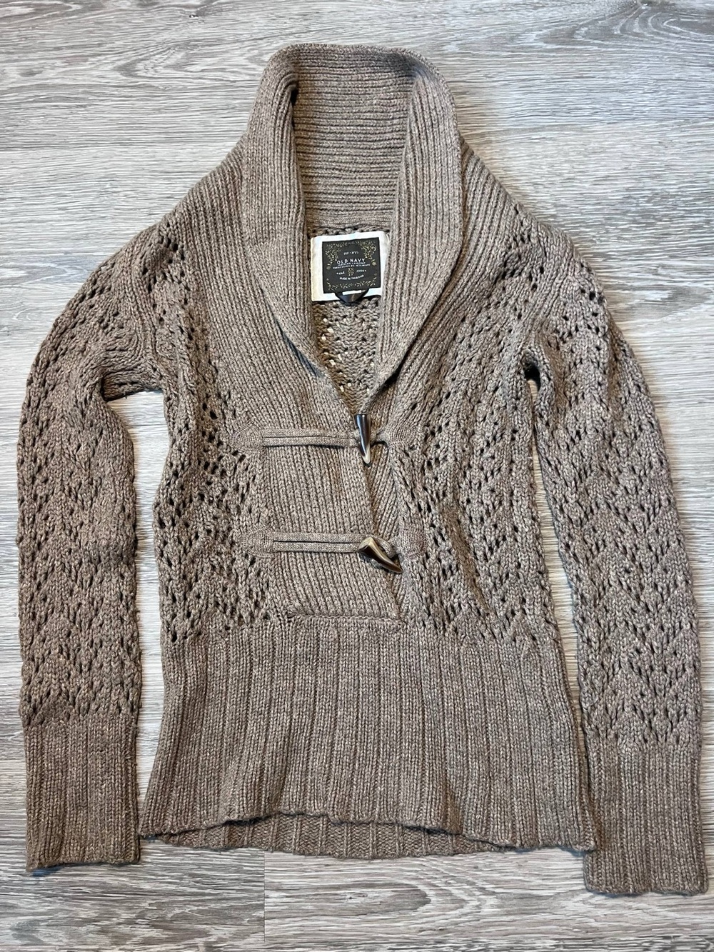 Vintage Old Navy Taupe Shawl Collar Toggle Cardigan Sweater